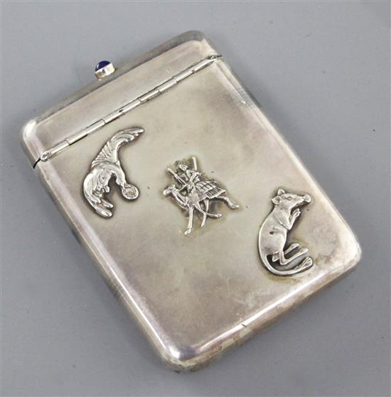 A late 19th/early 20th century Faberge 84 zolotnik silver souvenir cigarette case, gross 134 grams.